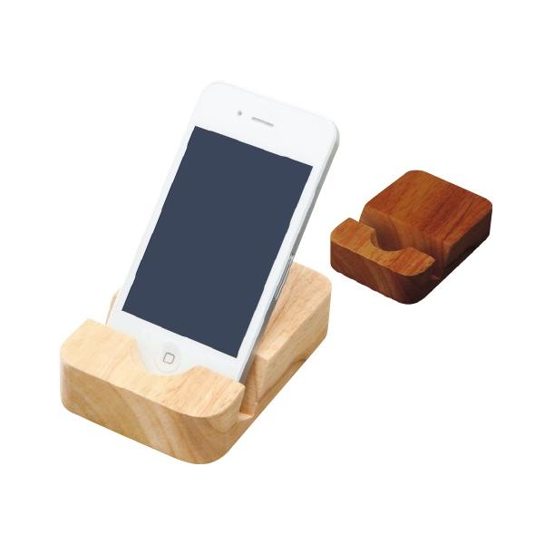 スマホスタンド 木製 エコグッズ 記念品 ノベルティ 小ロット ラバーウッドマルチスタンド