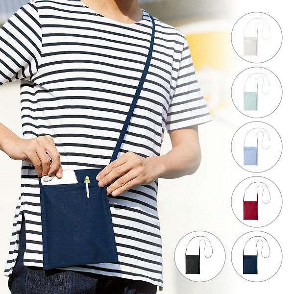 サコッシュ スマホショルダー コットン 裏面ポケット付 ミニバッグ ノベルティ 厚手コットン ミニサコッシュ
