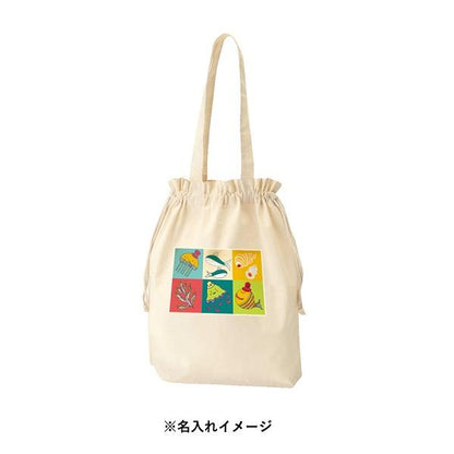 巾着バッグ コットン マチ付 エコバッグ マイバッグ ノベルティ 小ロット 厚手コットンガゼット巾着トート Lサイズ ナチュラル