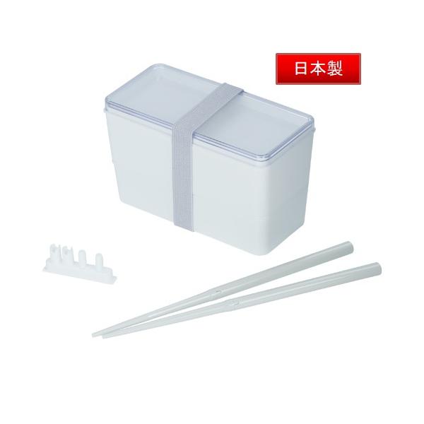 お弁当箱 2段 箸付 ランチボックス 日本製 便利雑貨 ノベルティ クリアランチボックス 箸付