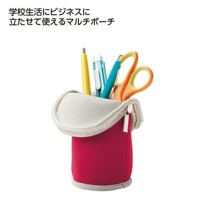 小物ポーチ 文具ポーチ コスメポーチ ペットボトルポーチ 立てられる 便利グッズ 格安 景品 販促品 ノベルティ 小ロット マルチに使える！立つポーチ(レッド)