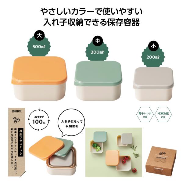 保存容器 3個セット 再生プラスチック 電子レンジ可 冷凍保存可 便利グッズ ノベルティ リル 再生プラスチック保存容器3個組