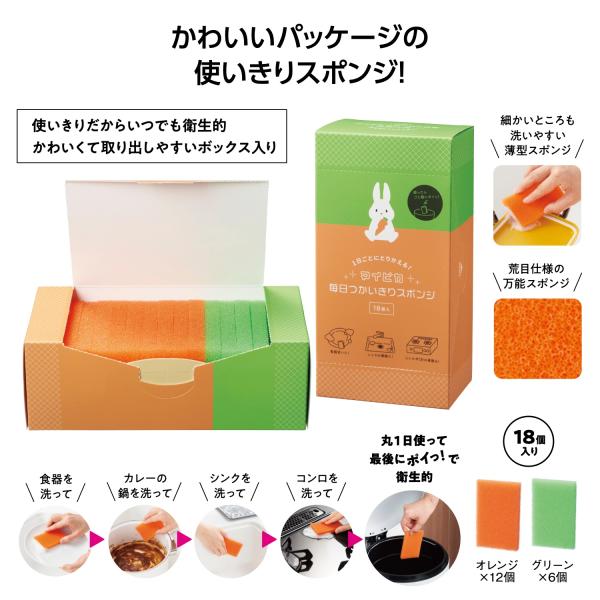 薄型スポンジ 18個セット キッチングッズ かわいい雑貨 お掃除グッズ プチギフト マイピカ 毎日つかいきりスポンジ18個入