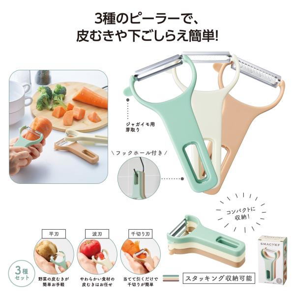 ピーラー 3点セット 皮むき 下ごしらえ 時短調理 便利グッズ プチ スマシェフ 使い分けピーラー3種セット