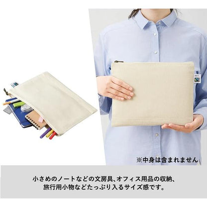 フェアトレードコットン SDGs ポーチ 小物入れ ノベルティ フェアトレードコットンキャンバスフラットポーチ Lサイズ ナチュラル
