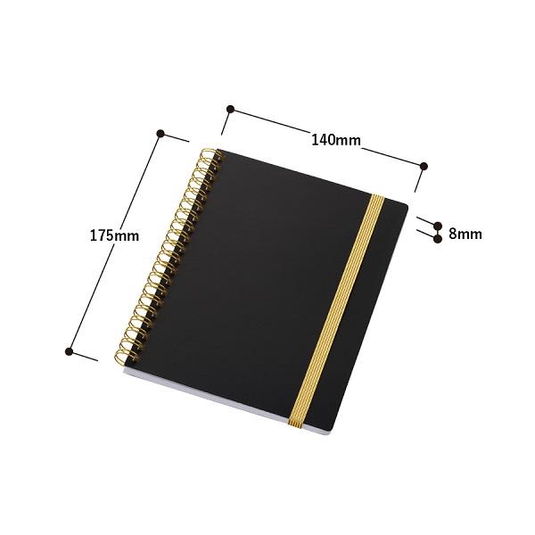 おしゃれ ノート ゴムバンド 6mm罫線 手帳風 記念品 ノベルティ ゴールドリングハンディノート