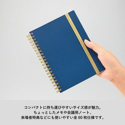 おしゃれ ノート ゴムバンド 6mm罫線 手帳風 記念品 ノベルティ ゴールドリングハンディノート