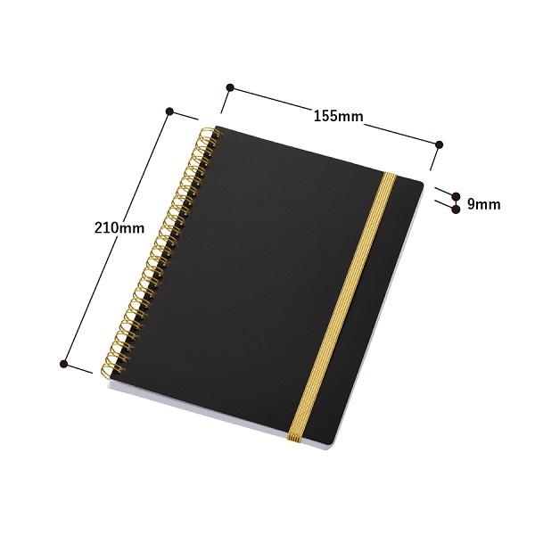 A5 ノート おしゃれ ゴムバンド付 6mm罫線 記念品 ノベルティ ゴールドリングA5ノート