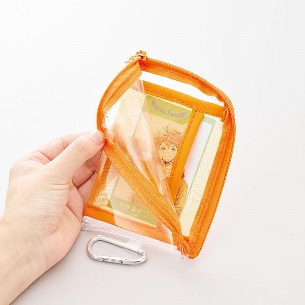 クリアポーチ カラビナ付 トレカポーチ チェキ収納 推し活グッズ ノベルティ メッシュポケットクリアミニポーチ カラビナ付
