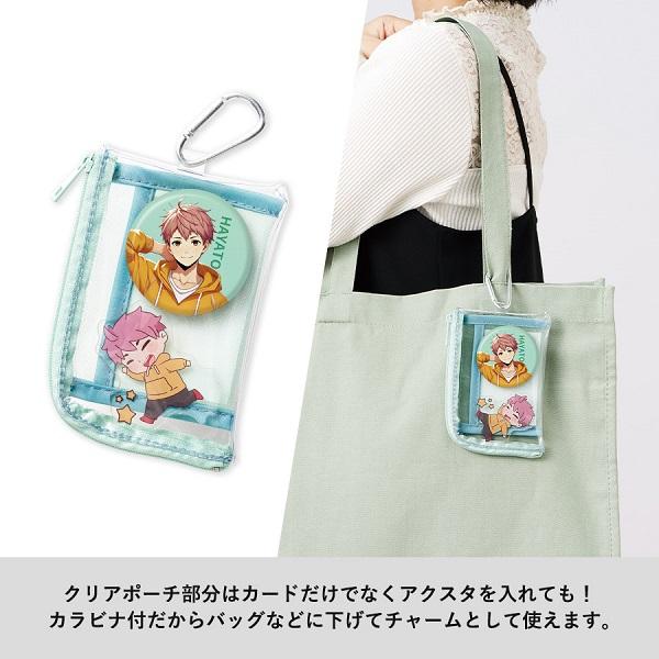 クリアポーチ カラビナ付 トレカポーチ チェキ収納 推し活グッズ ノベルティ メッシュポケットクリアミニポーチ カラビナ付