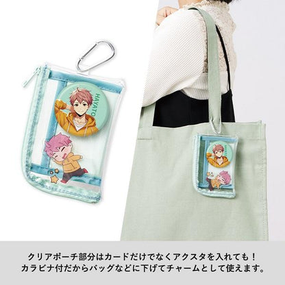 クリアポーチ カラビナ付 トレカポーチ チェキ収納 推し活グッズ ノベルティ メッシュポケットクリアミニポーチ カラビナ付