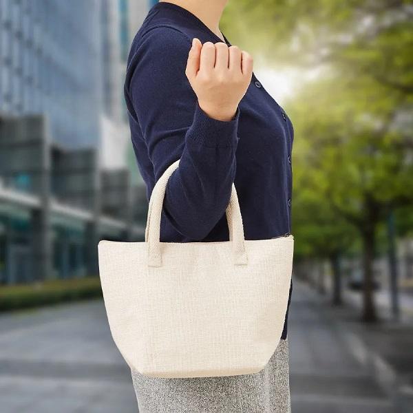 麻バッグ ランチバッグ 保冷温 エコバッグ ファスナー ノベルティ 小ロット ジュート保冷トート（S） ナチュラルホワイト