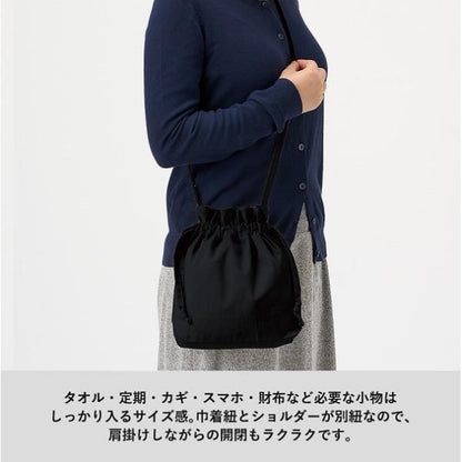 巾着トート サコッシュ オーガニックコットン 5オンス ミニバッグ ノベルティ 小ロット オーガニック厚手コットン巾着ショルダーバッグ ブラック