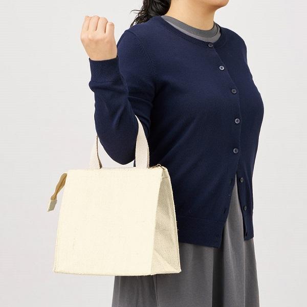 麻バッグ ランチバッグ 保冷温 エコバッグ ファスナー ノベルティ 小ロット ジュートスクエア保冷トート（S） ナチュラルホワイト