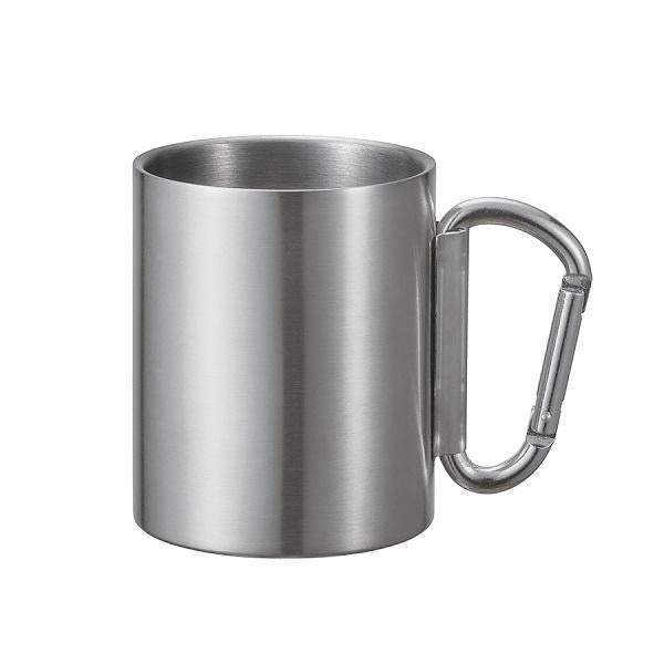 ステンレスマグカップ 270ml カラビナハンドル アウトドアグッズ 記念品 ノベルティ 小ロット 折りたたみカラビナハンドルステンレスマグ