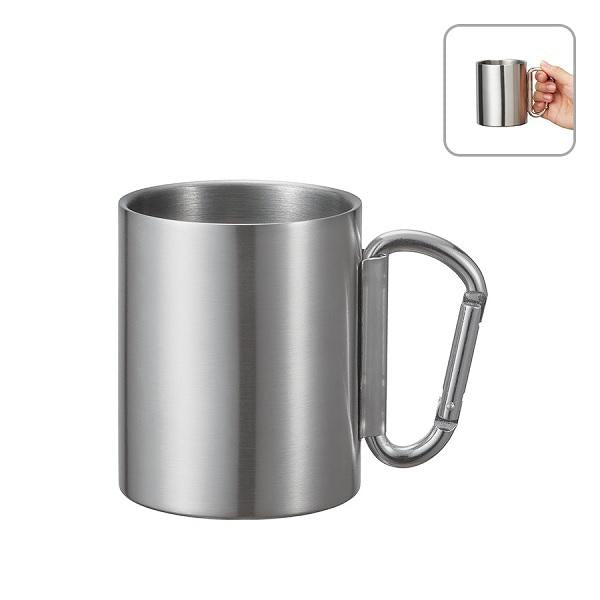 ステンレスマグカップ 270ml カラビナハンドル アウトドアグッズ 記念品 ノベルティ 小ロット 折りたたみカラビナハンドルステンレスマグ