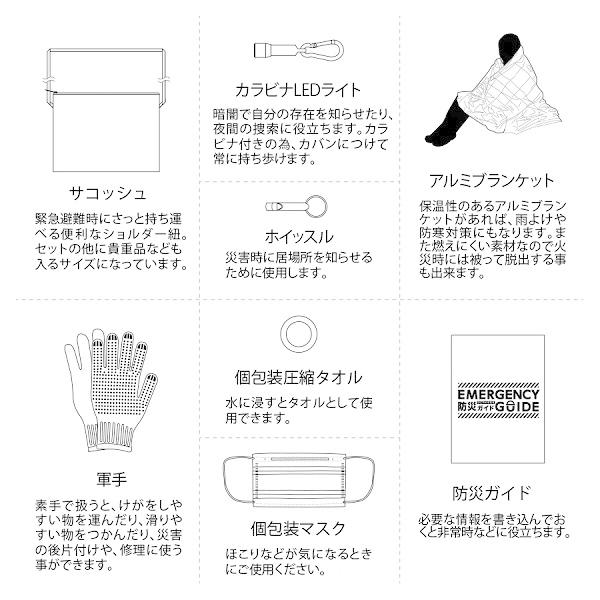 防災セット LEDライト アルミブランケット マスク 他 備品 ノベルティ 防災緊急8点セット サコッシュタイプ