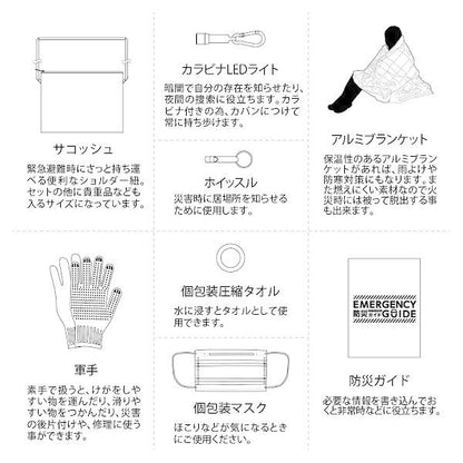 防災セット LEDライト アルミブランケット マスク 他 備品 ノベルティ 防災緊急8点セット サコッシュタイプ
