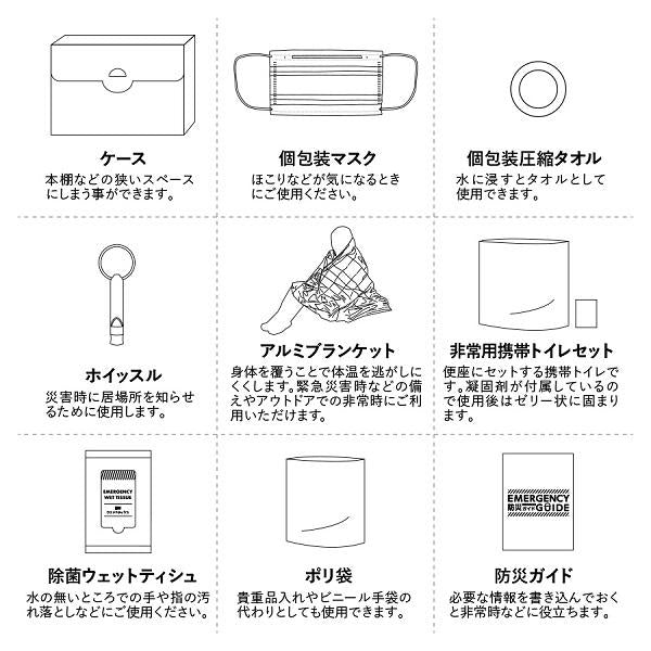 防災セット ケースタイプ ホイッスル アルミブランケット マスク 他 備品 まとめ買い ノベルティ 防災緊急9点セット ケースタイプ