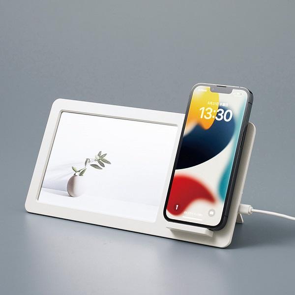 スマホ充電 ワイヤレス充電器 フォトスタンド フォトフレーム 写真立て 記念品 ノベルティ 小ロット ワイヤレス充電付フォトスタンド 5W