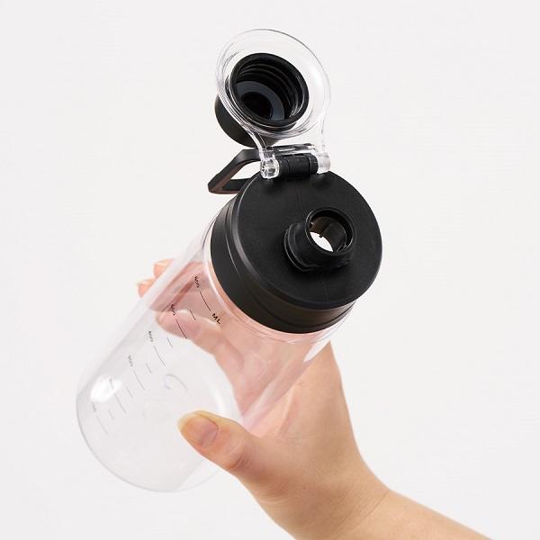 クリアボトル 目盛り付 シェイカー 水筒 680ml ノベルティ 小ロット シリコンシェイカーボール＋目盛り付ハンドルボトル セット