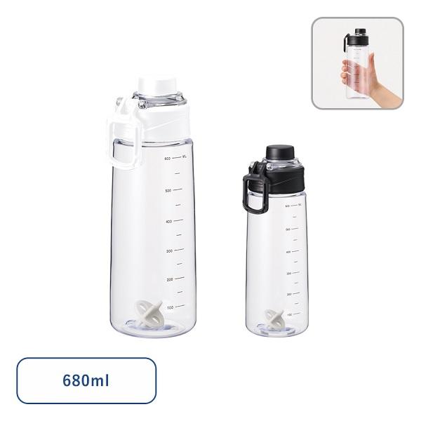 クリアボトル 目盛り付 シェイカー 水筒 680ml ノベルティ 小ロット シリコンシェイカーボール＋目盛り付ハンドルボトル セット