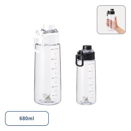クリアボトル 目盛り付 シェイカー 水筒 680ml ノベルティ 小ロット シリコンシェイカーボール＋目盛り付ハンドルボトル セット