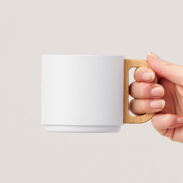 ステンレスマグカップ 350ml スタッキング 記念品 ノベルティ 小ロット 木製ハンドルサーモスタッキングマグ350ml
