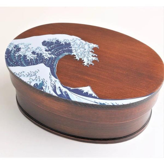 わっぱ一段弁当箱 浮世絵 浪裏 曲げワッパ わっぱ弁当箱 700ml 天然木 漆塗り 和柄